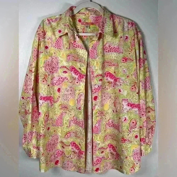 Key West Oversized Animal Beach Print Button Down Shirt 100% Cotton Size Medium - Picture 11 of 13